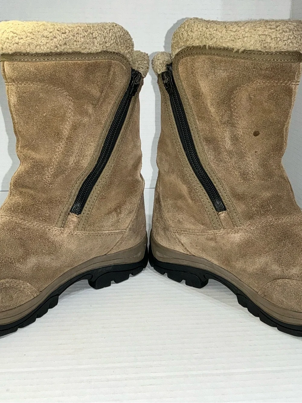 Sorel Women's Tan Suede Shearling-Trim Winter Zip Boots 6.5 Vintage Casual